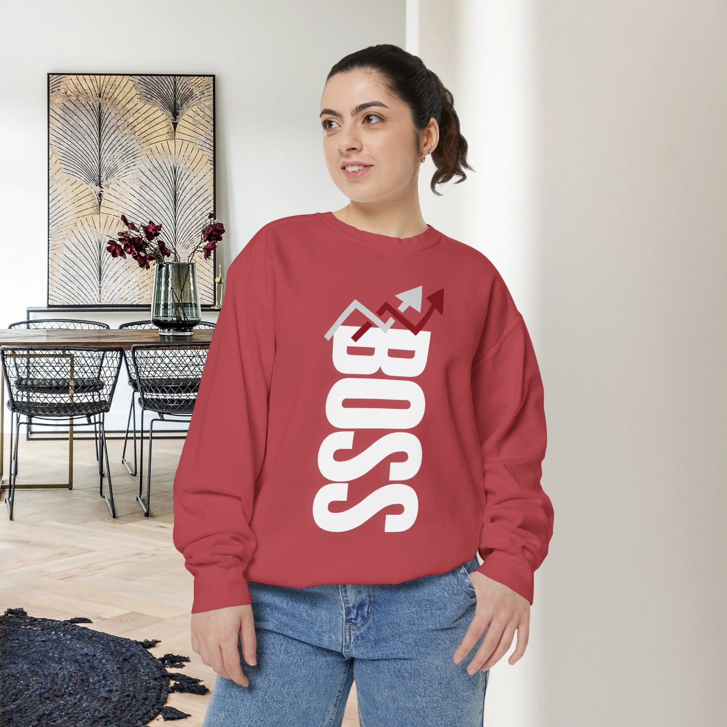 BOSS / Unisex Garment-Dyed Front Print Sweatshirt