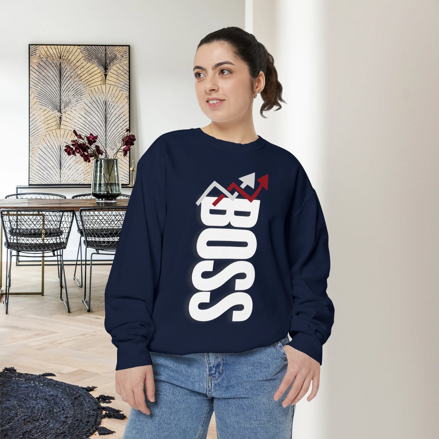 BOSS / Unisex Garment-Dyed Front Print Sweatshirt