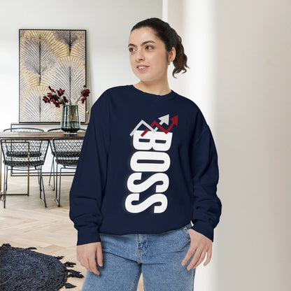 BOSS / Unisex Garment-Dyed Front Print Sweatshirt