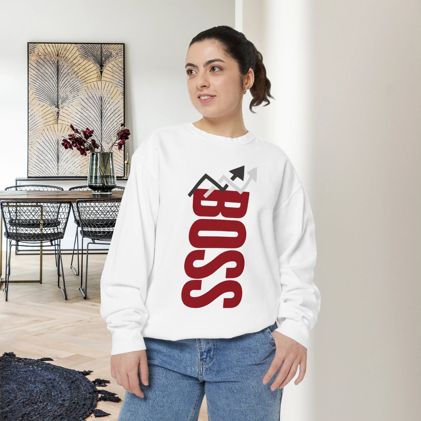 BOSS / Unisex Garment-Dyed Front Print Sweatshirt