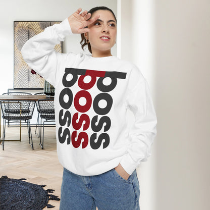 BOSS / Unisex Garment-Dyed Front Print Sweatshirt