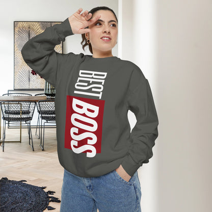 BEST BOSS / Unisex Garment-Dyed Front Print Sweatshirt