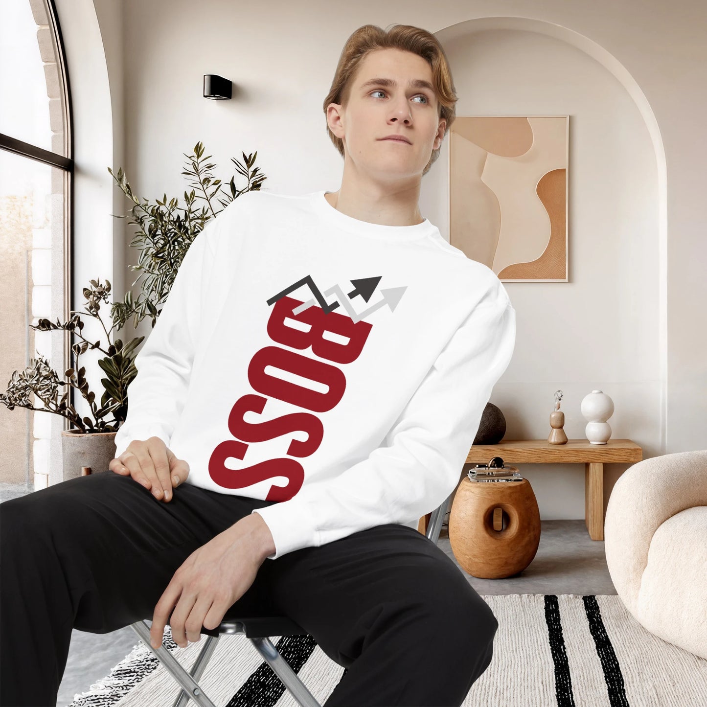 BOSS / Unisex Garment-Dyed Front Print Sweatshirt
