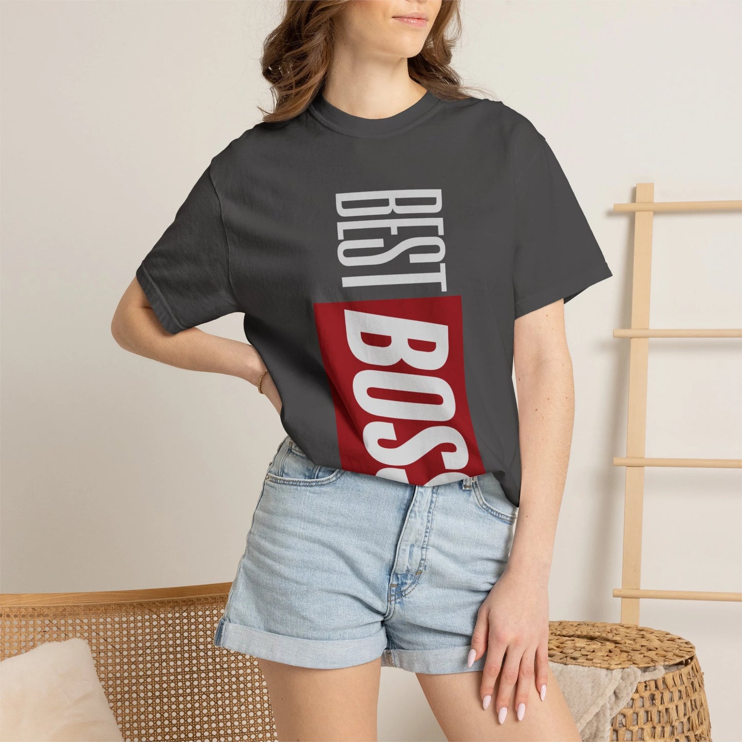 BEST BOSS / Unisex Garment-Dyed Front Print T-Shirt