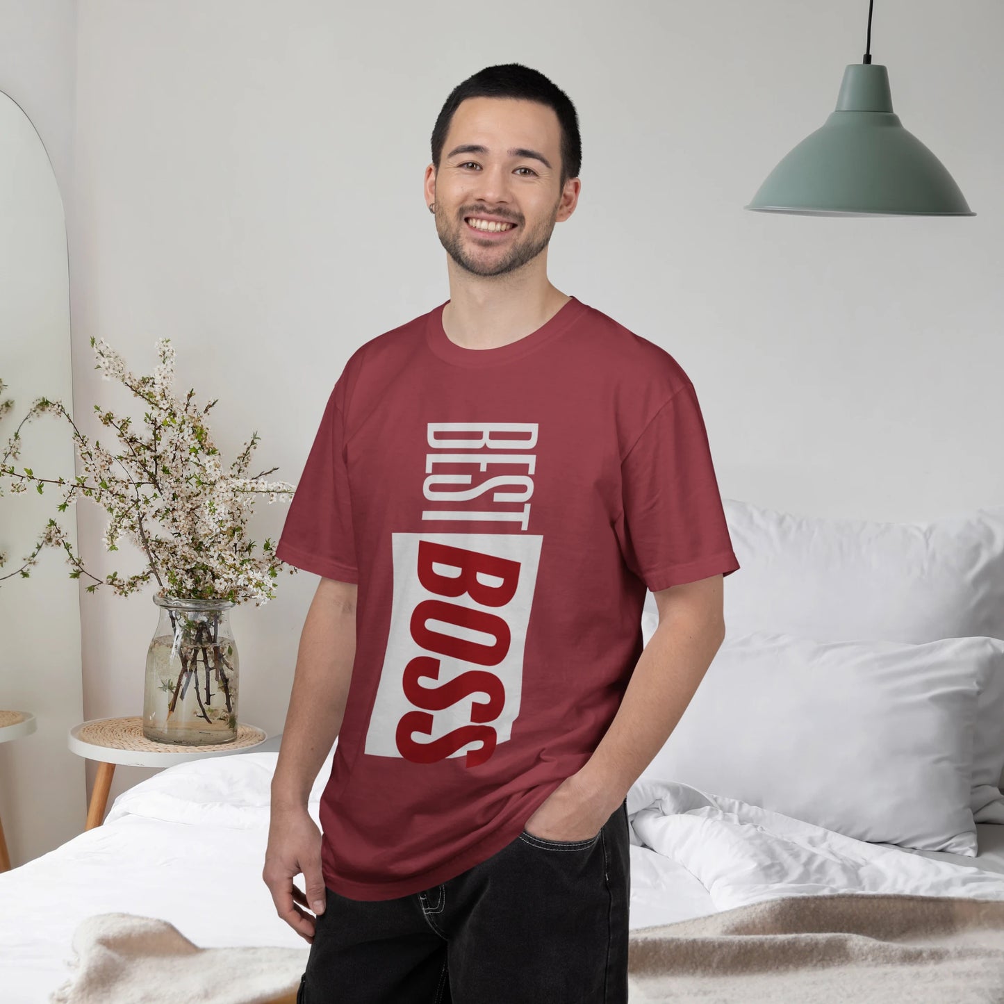 BEST BOSS / Unisex Garment-Dyed Front Print T-Shirt