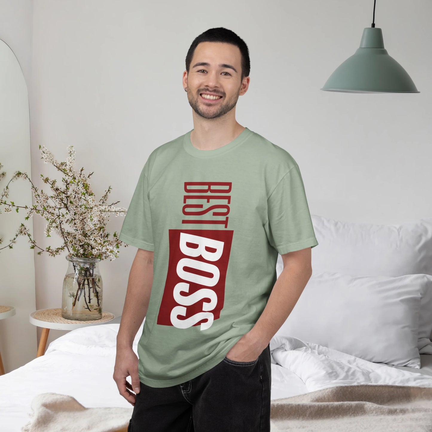 BEST BOSS / Unisex Garment-Dyed Front Print T-Shirt