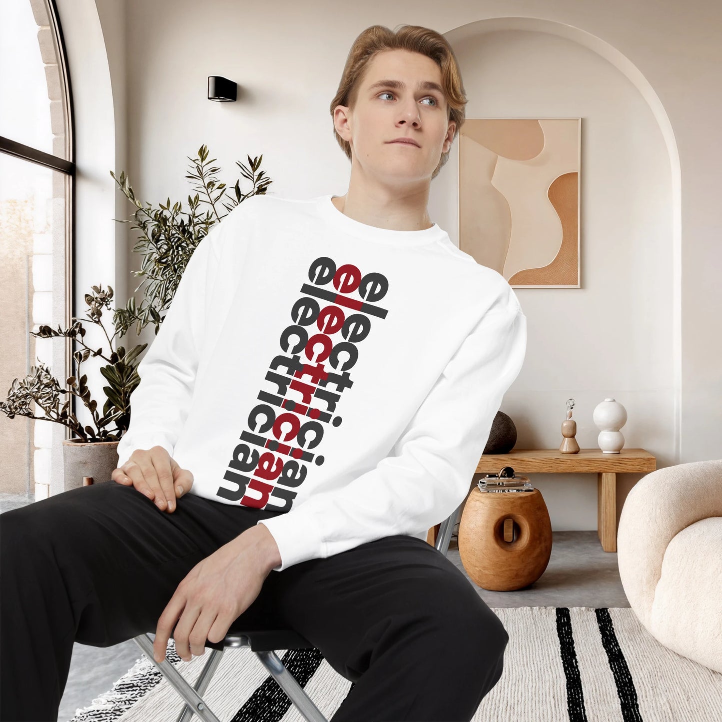 ELECTRICIAN / Unisex Garment-Dyed Front Print Sweatshirt