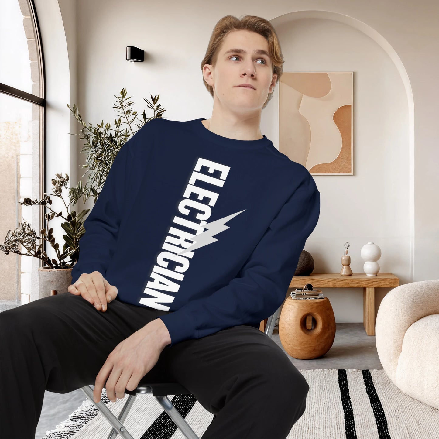 ELECTRICIAN / Unisex Garment-Dyed Front Print Sweatshirt