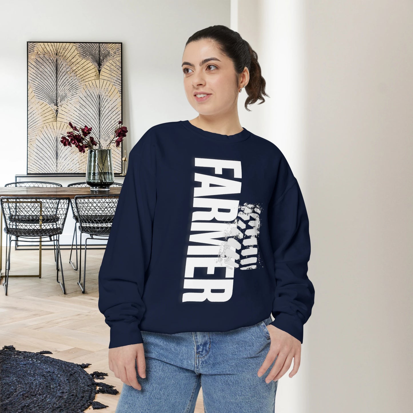 FARMER / Unisex Garment-Dyed Front Print Sweatshirt