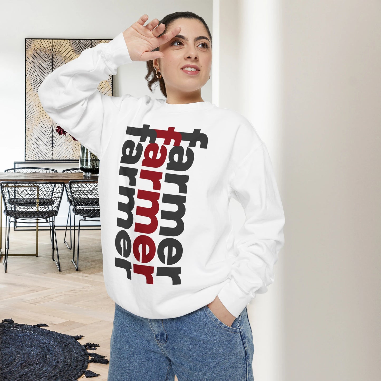 FARMER / Unisex Garment-Dyed Front Print Sweatshirt