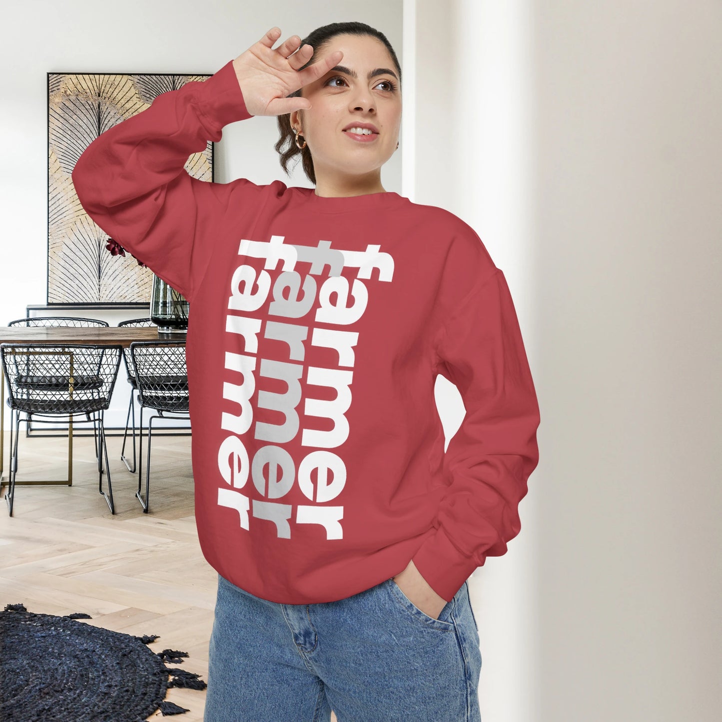 FARMER / Unisex Garment-Dyed Front Print Sweatshirt