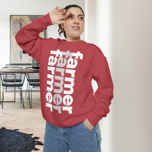 FARMER / Unisex Garment-Dyed Front Print Sweatshirt