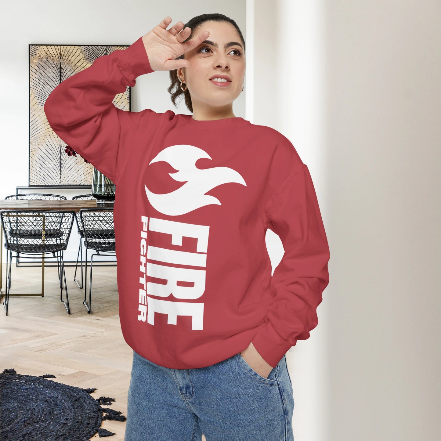 FIREFIGHTER / Unisex Garment-Dyed Front Print Sweatshirt