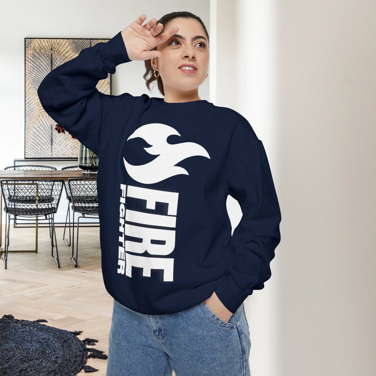 FIREFIGHTER / Unisex Garment-Dyed Front Print Sweatshirt