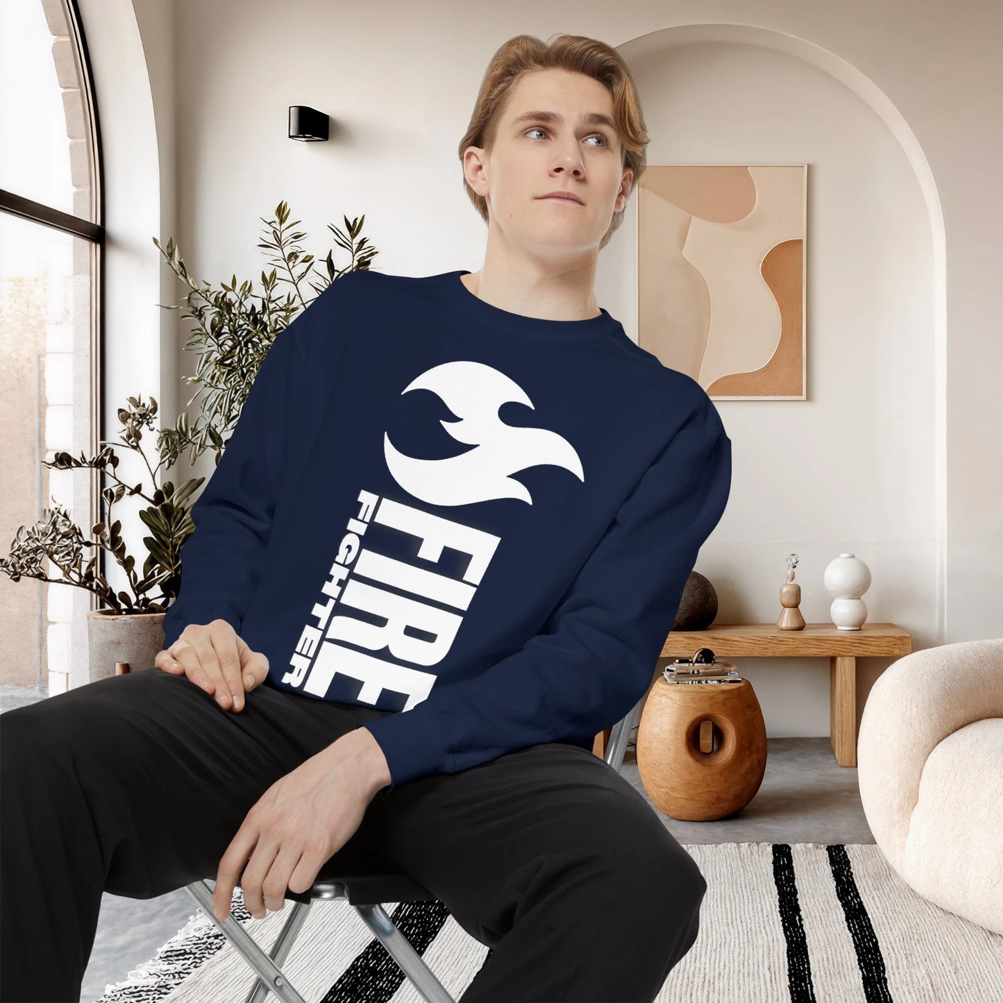 FIREFIGHTER / Unisex Garment-Dyed Front Print Sweatshirt