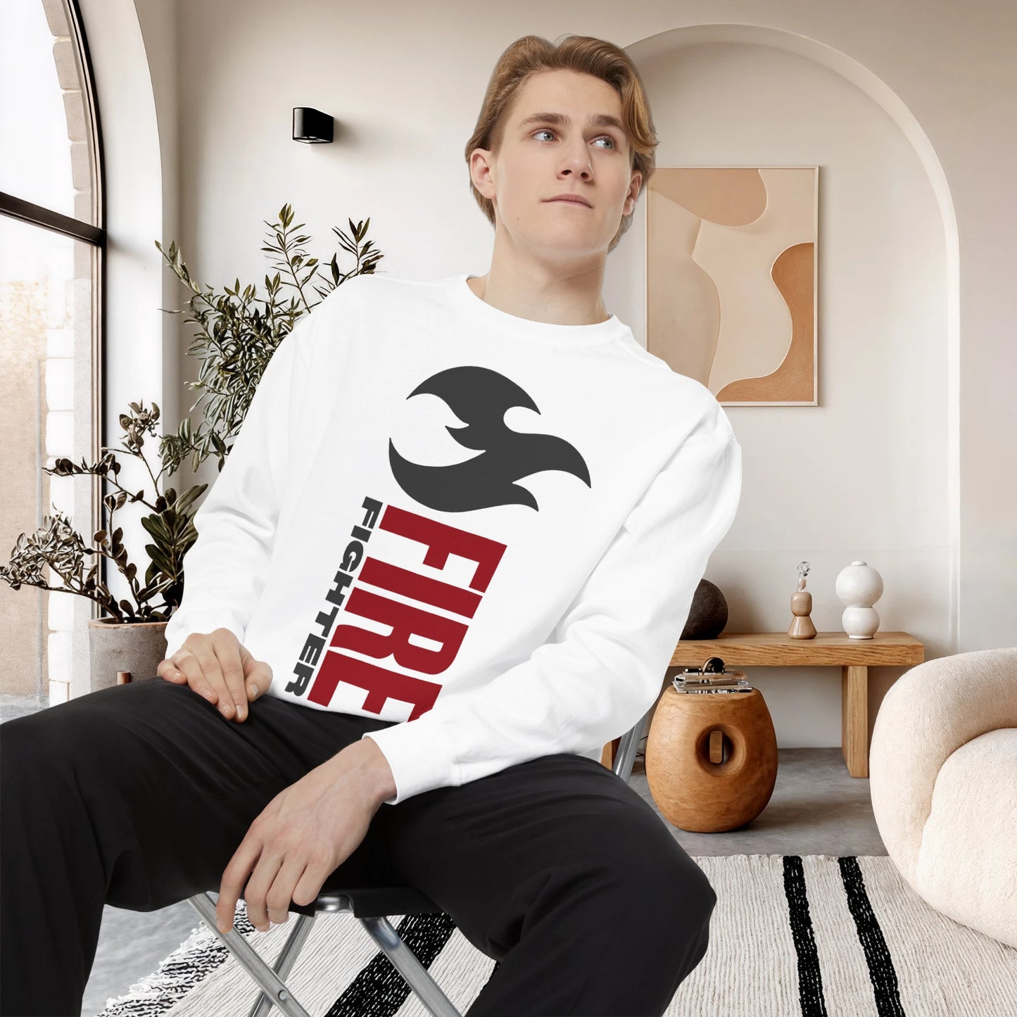 FIREFIGHTER / Unisex Garment-Dyed Front Print Sweatshirt