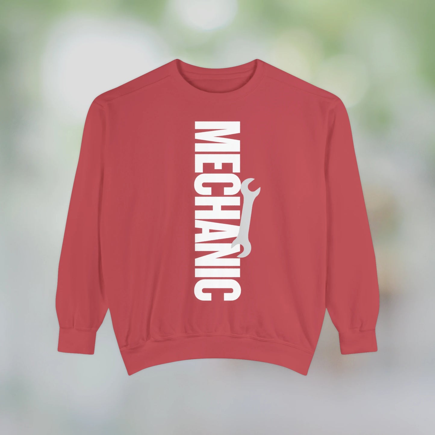 MECHANIC / Unisex Garment-Dyed Front Print Sweatshirt
