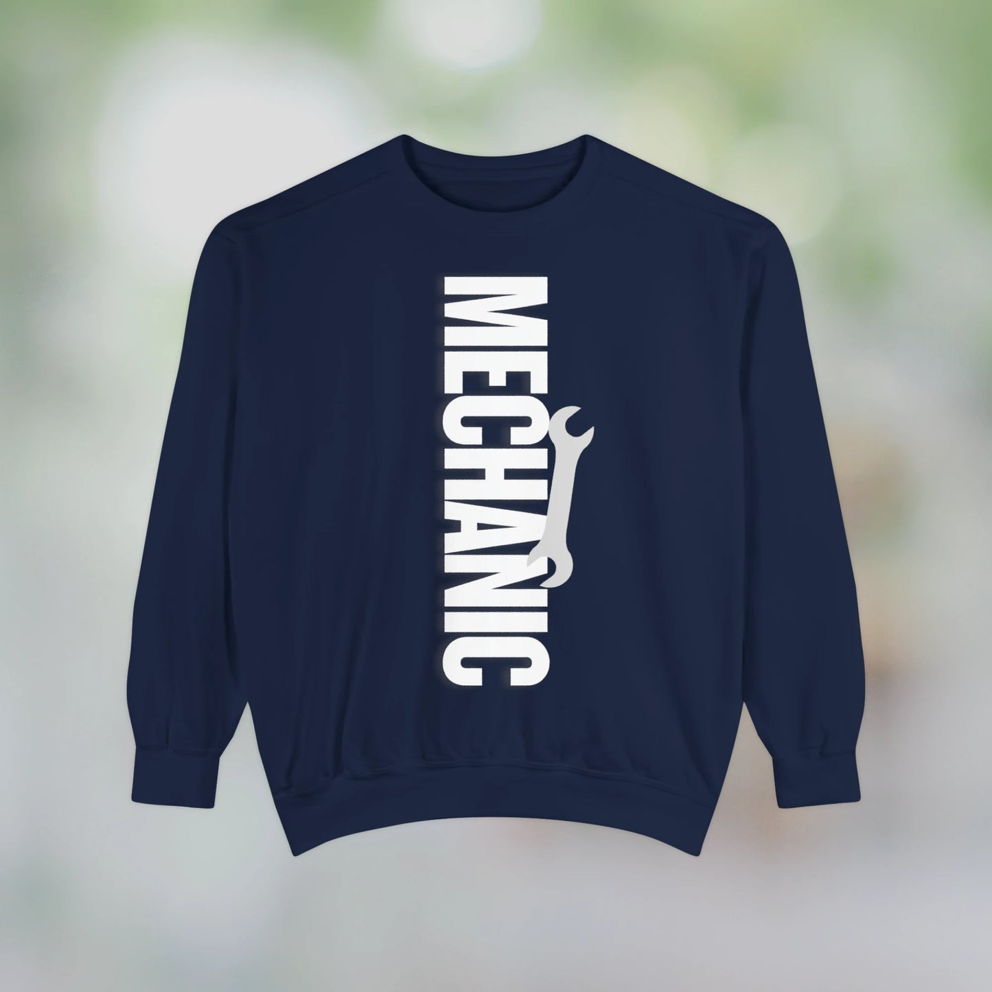 MECHANIC / Unisex Garment-Dyed Front Print Sweatshirt
