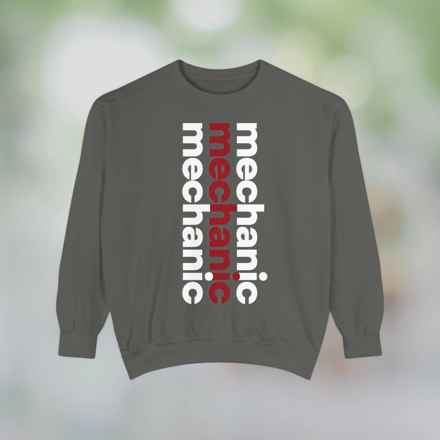 MECHANIC / Unisex Garment-Dyed Front Print Sweatshirt