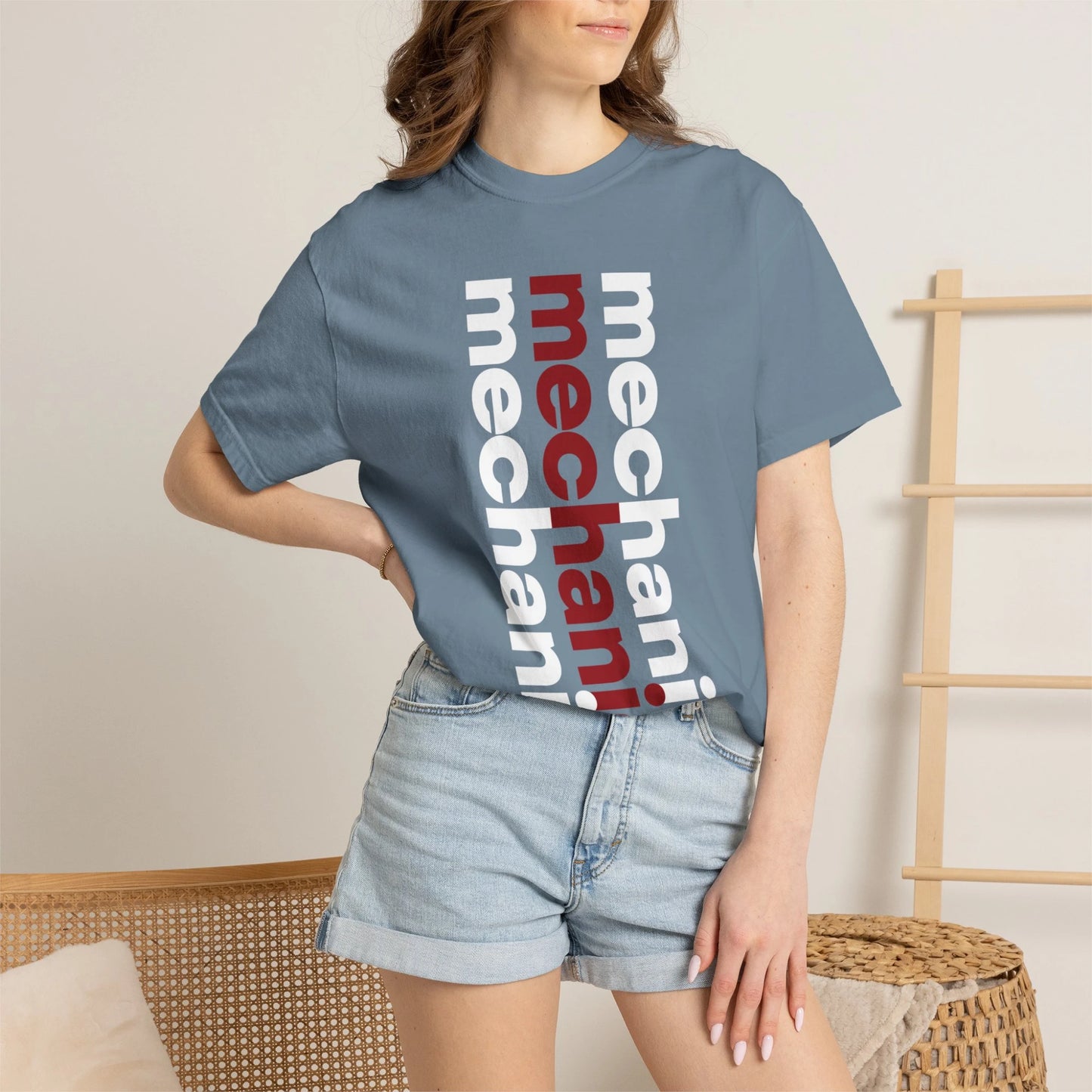 MECHANIC / Unisex Garment-Dyed Front Print T-Shirt