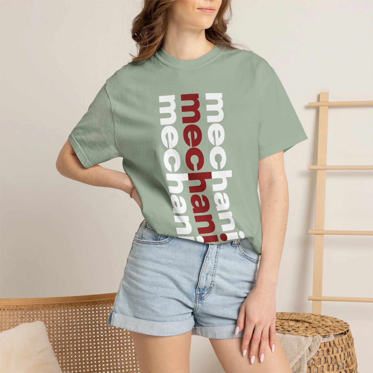 MECHANIC / Unisex Garment-Dyed Front Print T-Shirt