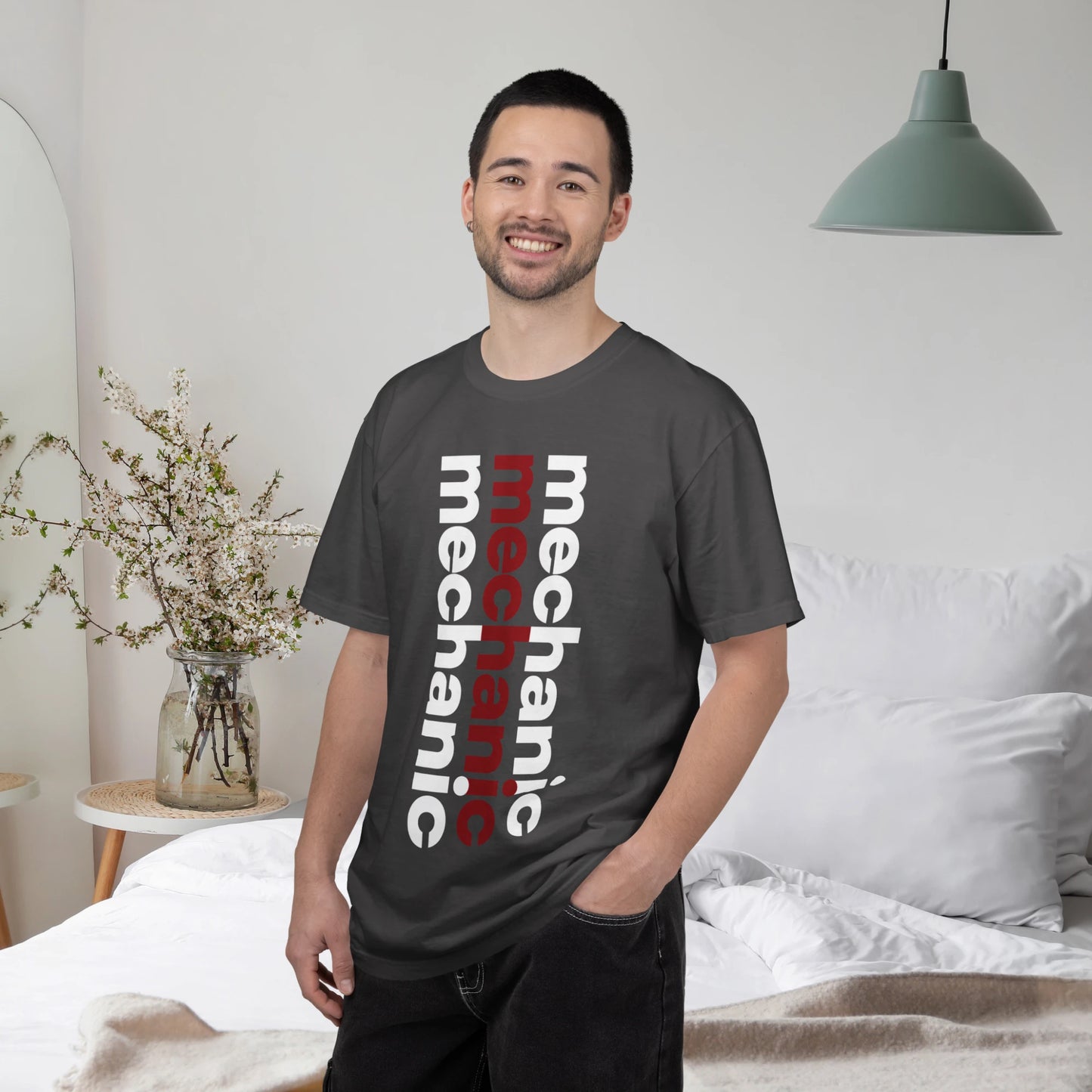 MECHANIC / Unisex Garment-Dyed Front Print T-Shirt