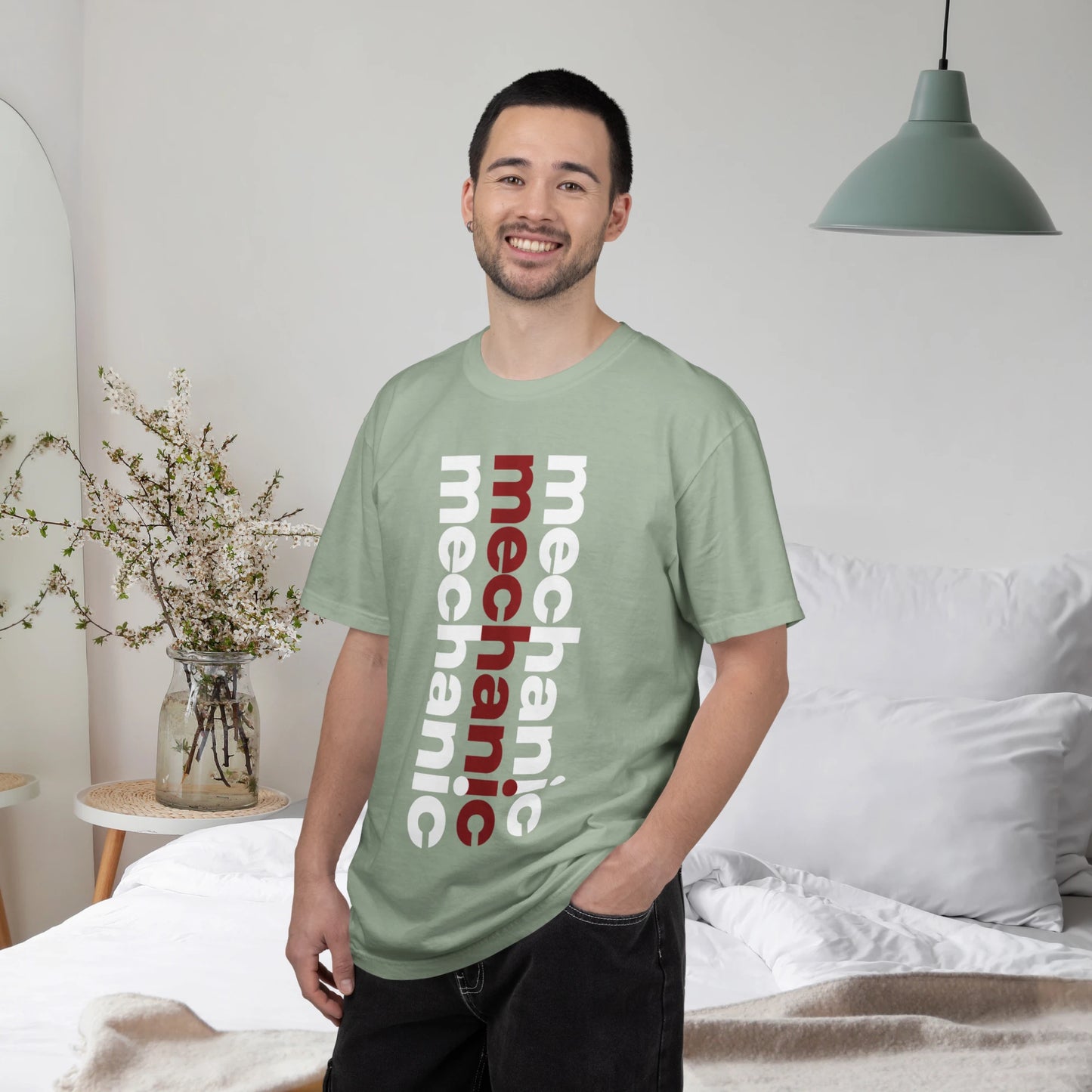 MECHANIC / Unisex Garment-Dyed Front Print T-Shirt