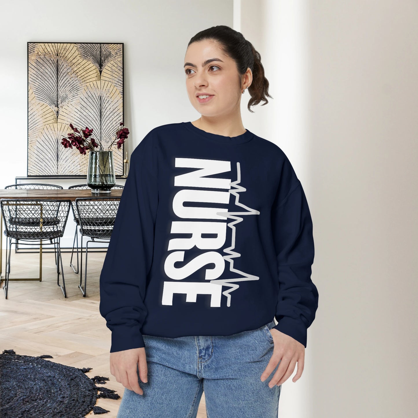 NURSE / Unisex Garment-Dyed Front Print Sweatshirt