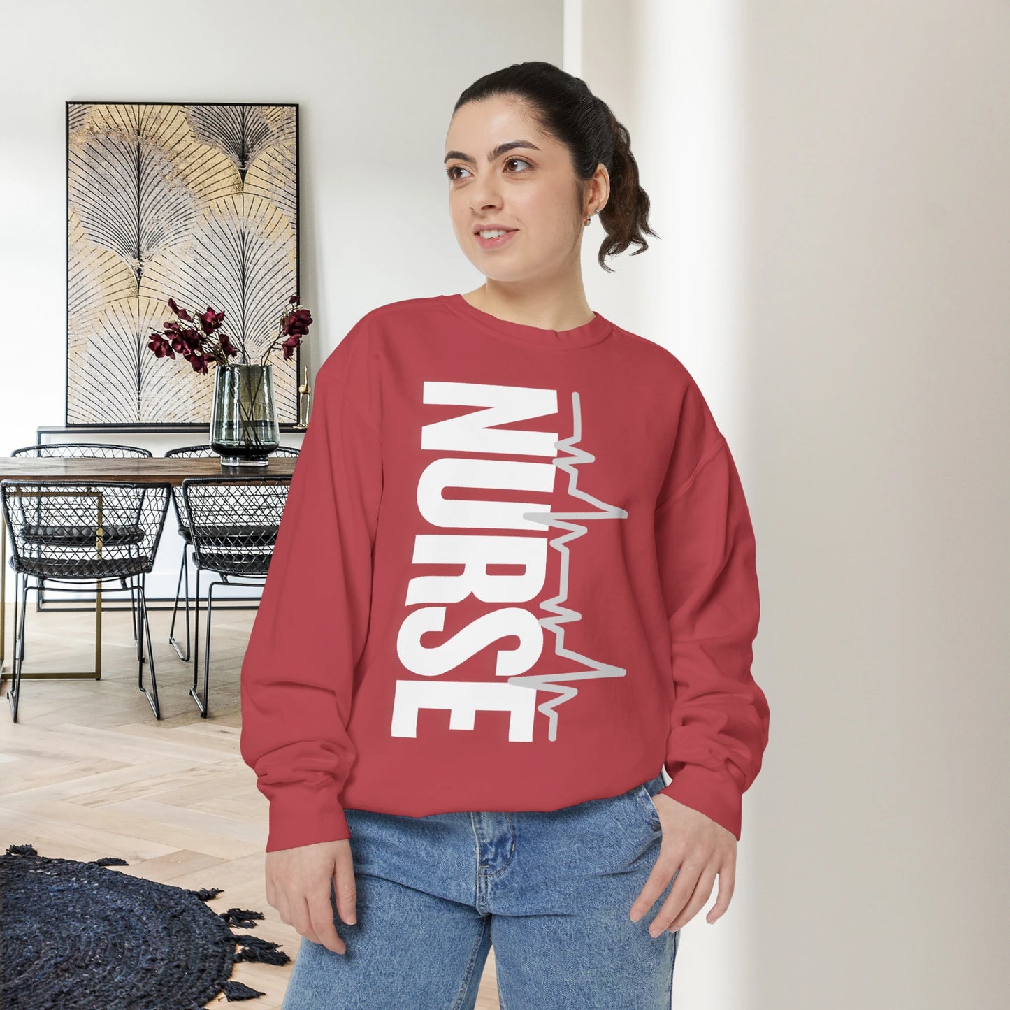 NURSE / Unisex Garment-Dyed Front Print Sweatshirt