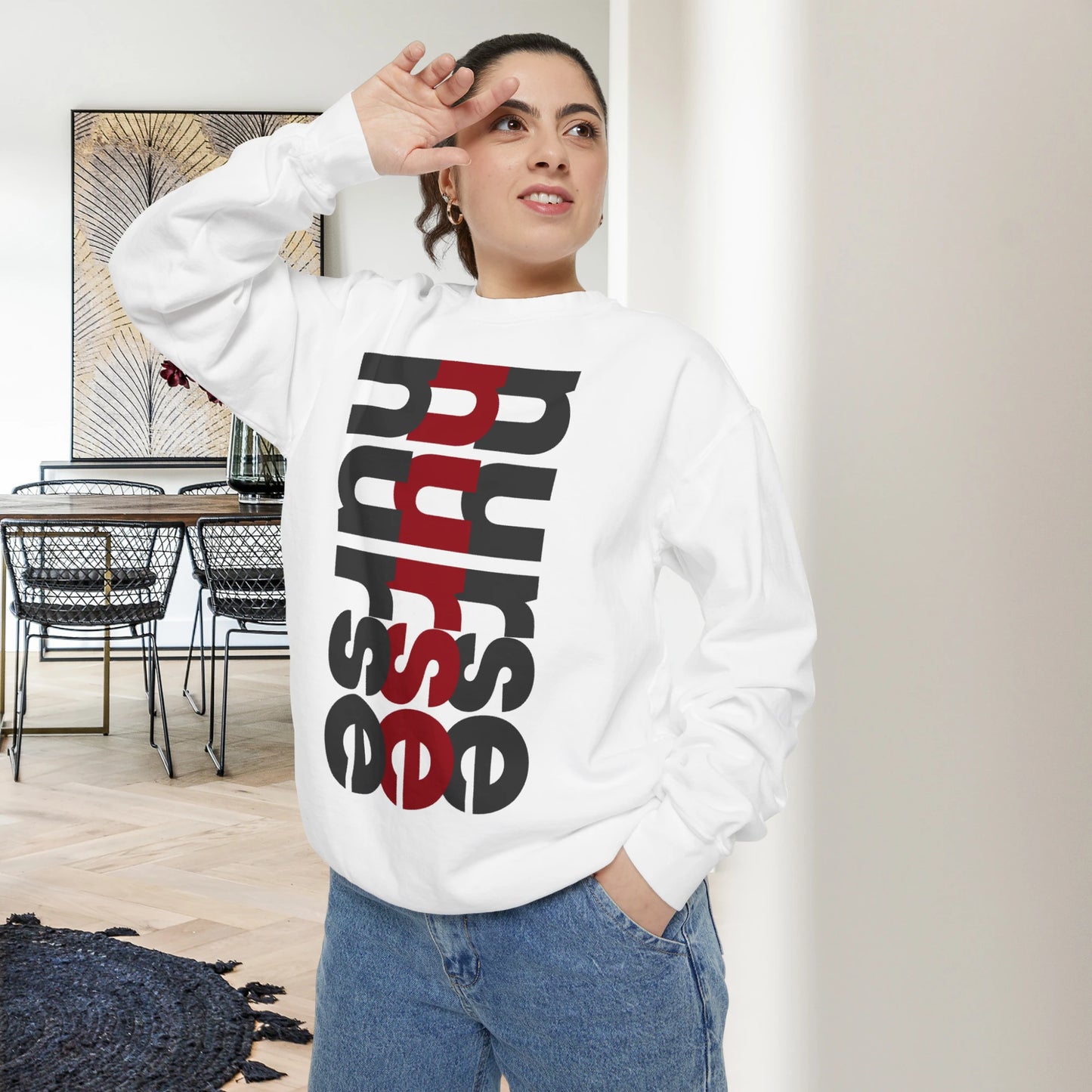 NURSE / Unisex Garment-Dyed Front Print Sweatshirt
