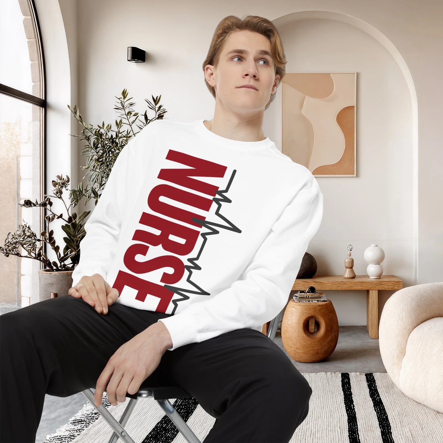 NURSE / Unisex Garment-Dyed Front Print Sweatshirt