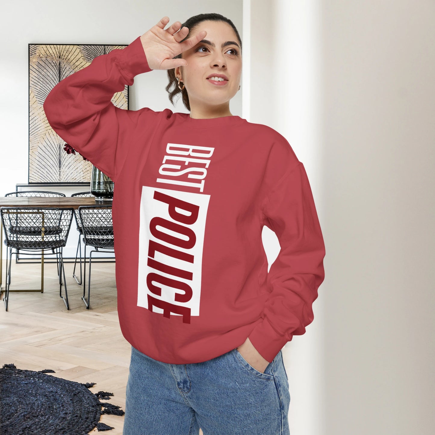 BEST POLICE / Unisex Garment-Dyed Front Print Sweatshirt