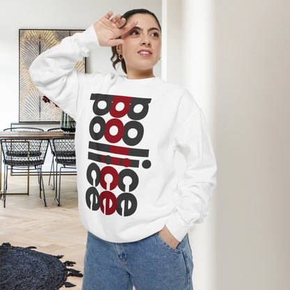 POLICE / Unisex Garment-Dyed Front Print Sweatshirt