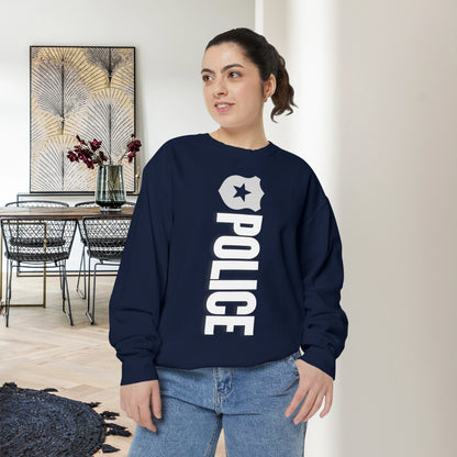 POLICE / Unisex Garment-Dyed Front Print Sweatshirt