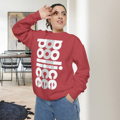 POLICE / Unisex Garment-Dyed Front Print Sweatshirt