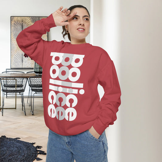 POLICE / Unisex Garment-Dyed Front Print Sweatshirt