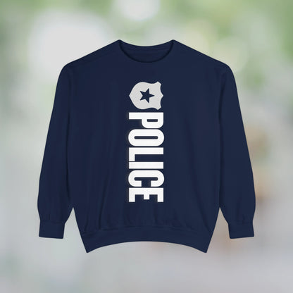 POLICE / Unisex Garment-Dyed Front Print Sweatshirt