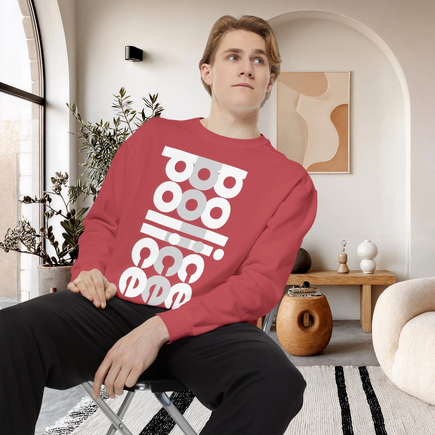 POLICE / Unisex Garment-Dyed Front Print Sweatshirt