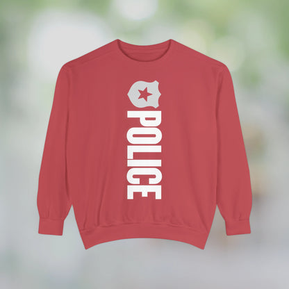 POLICE / Unisex Garment-Dyed Front Print Sweatshirt