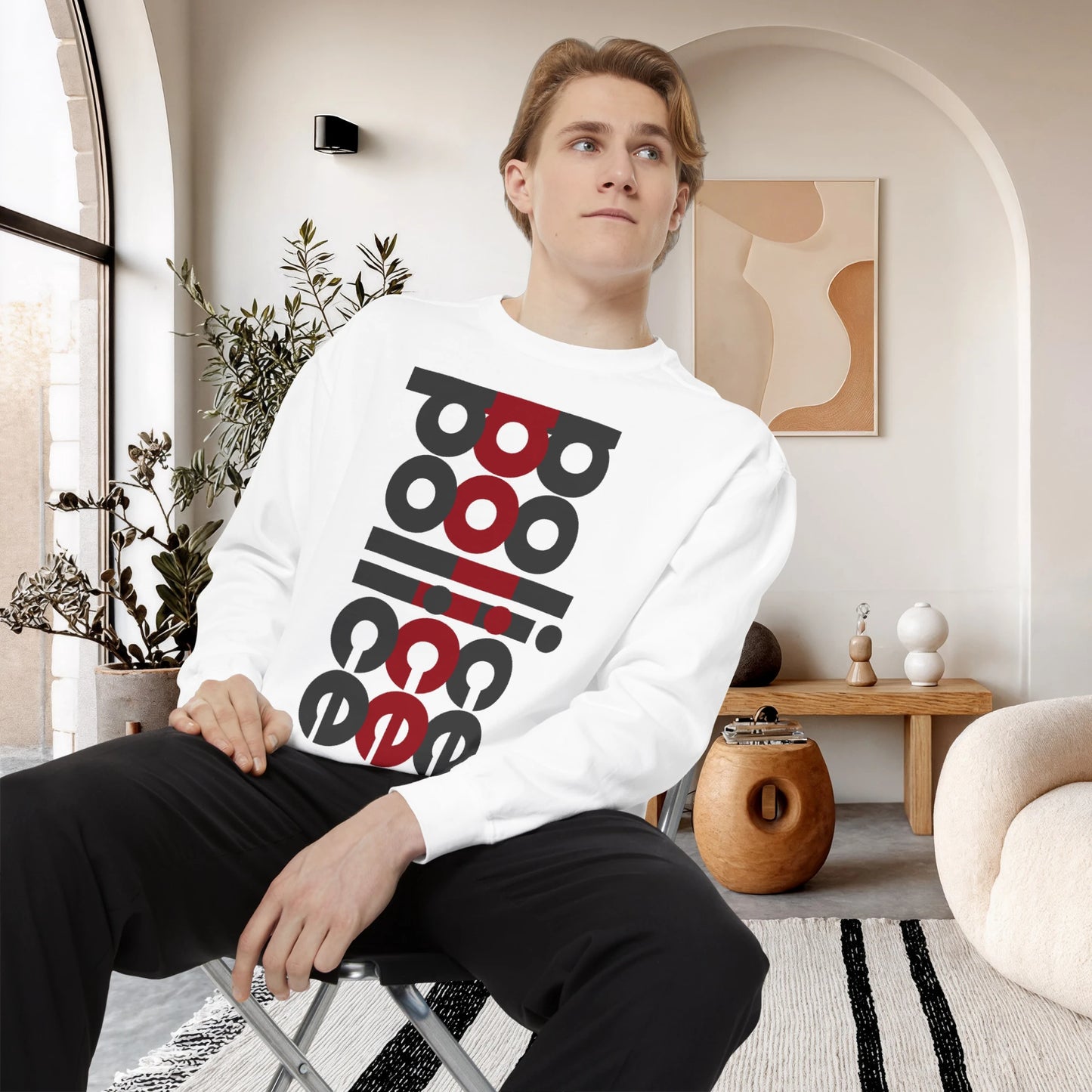POLICE / Unisex Garment-Dyed Front Print Sweatshirt