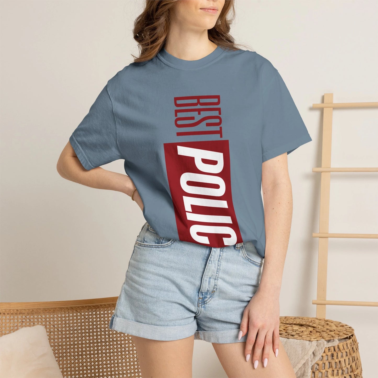 BEST POLICE / Unisex Garment-Dyed Front Print T-Shirt