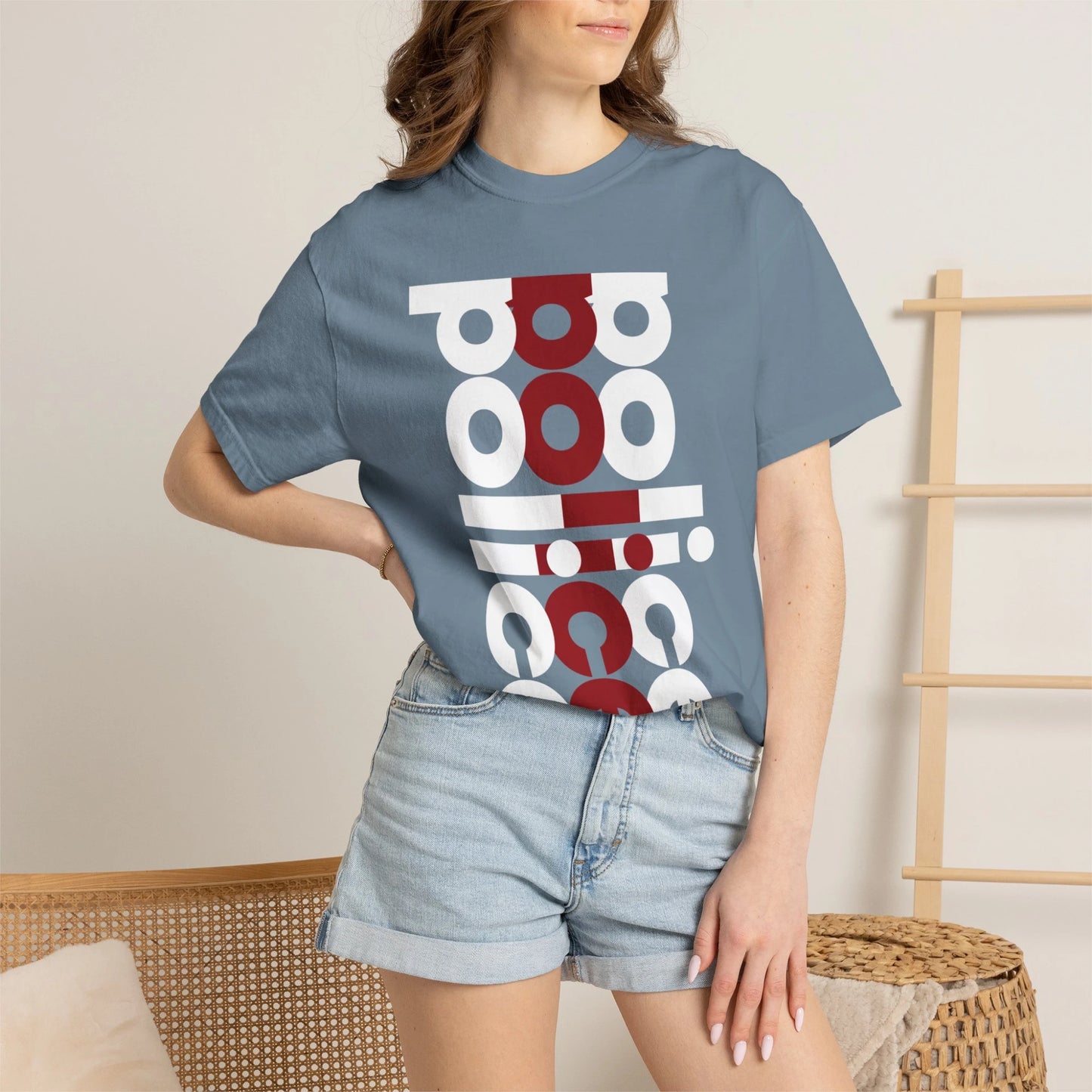 POLICE / Unisex Garment-Dyed Front Print T-Shirt