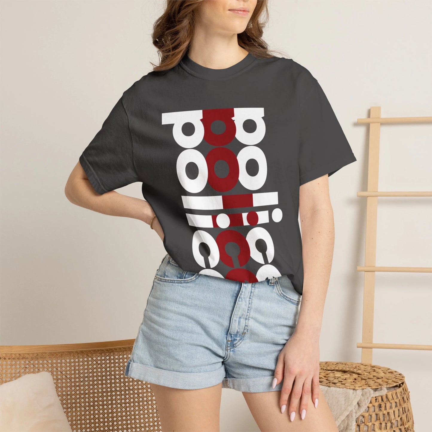 POLICE / Unisex Garment-Dyed Front Print T-Shirt