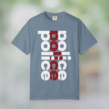 POLICE / Unisex Garment-Dyed Front Print T-Shirt