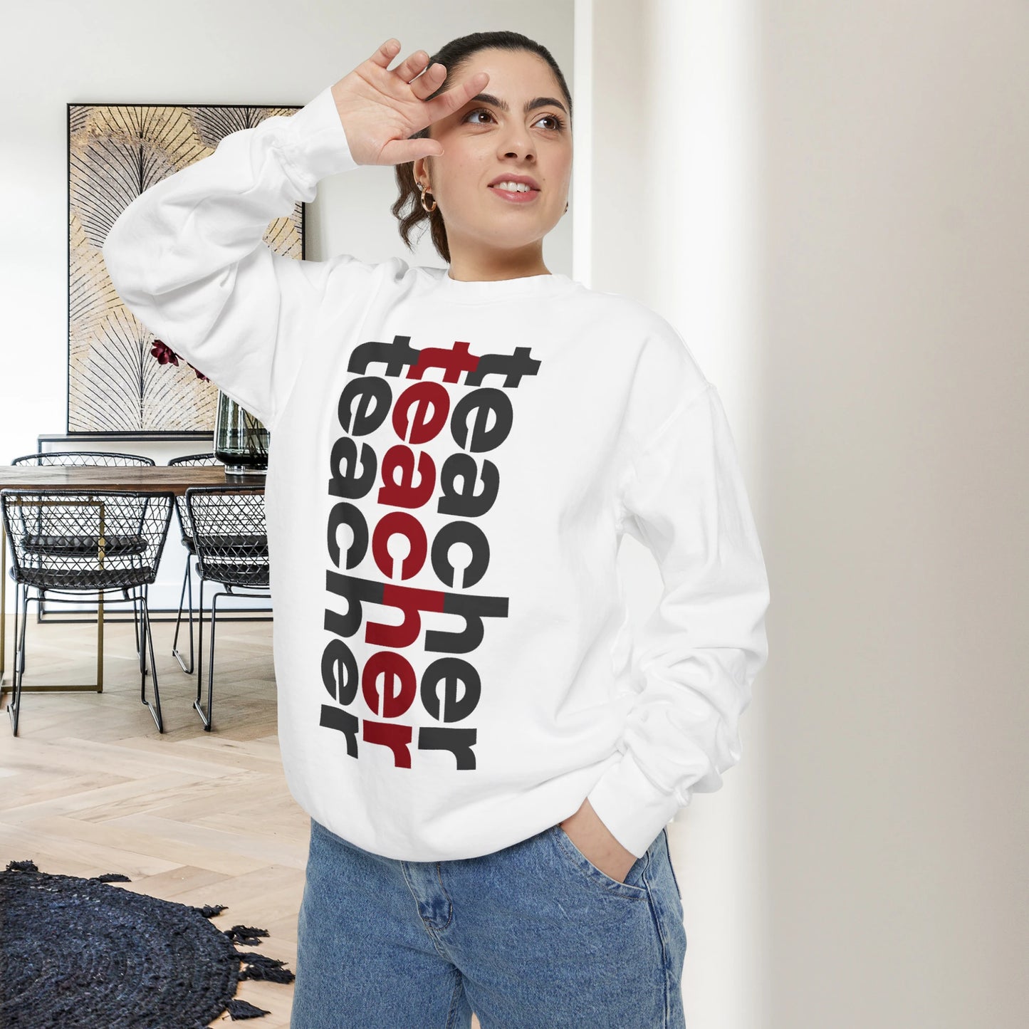 TEACHER / Unisex Garment-Dyed Front Print Sweatshirt