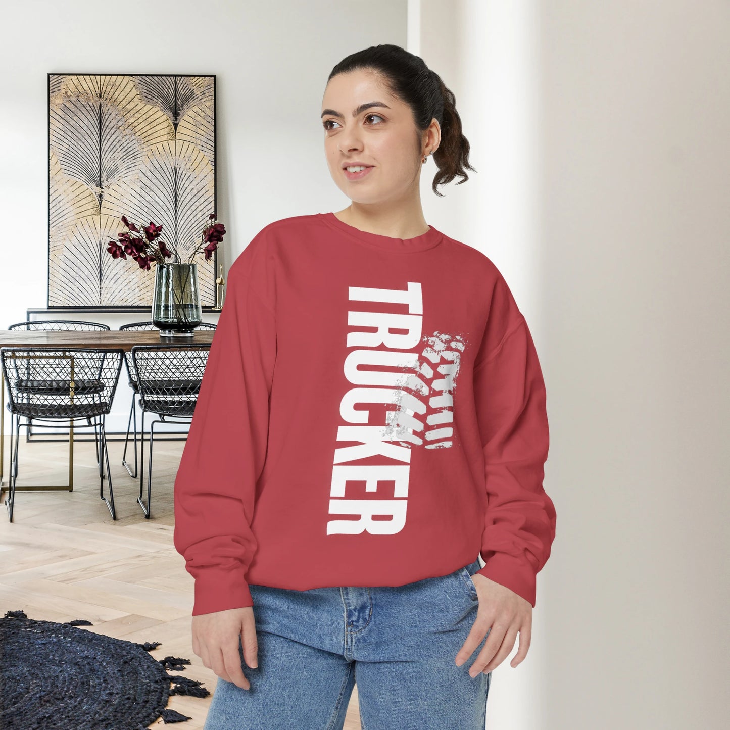 TRUCKER / Unisex Garment-Dyed Front Print Sweatshirt