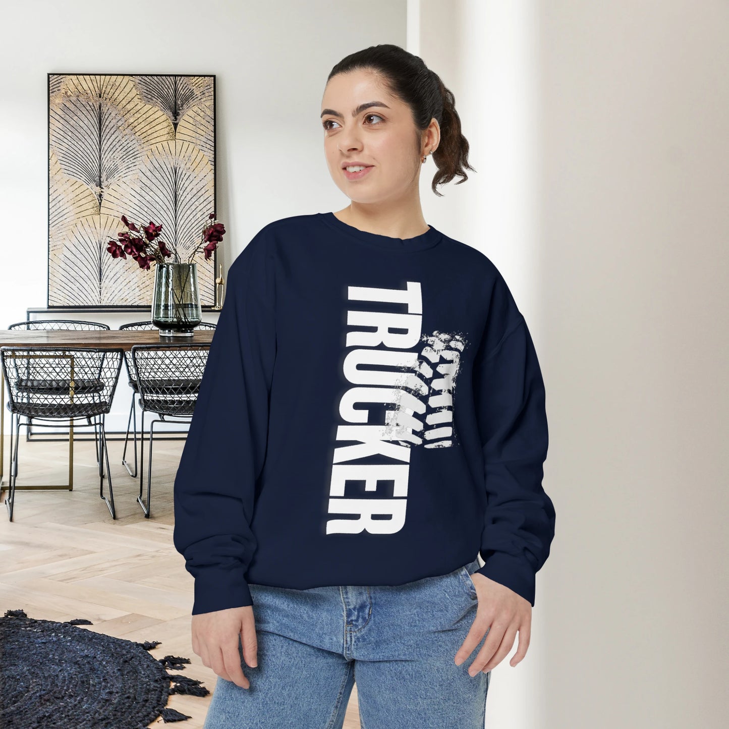 TRUCKER / Unisex Garment-Dyed Front Print Sweatshirt