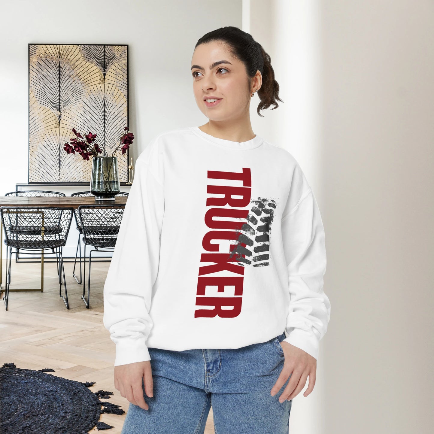 TRUCKER / Unisex Garment-Dyed Front Print Sweatshirt