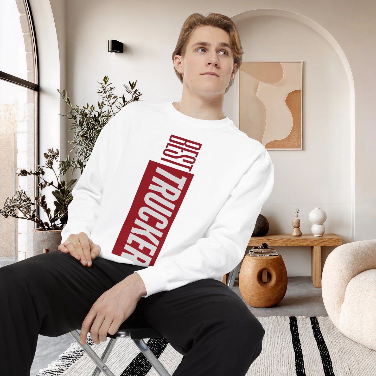 BEST TRUCKER / Unisex Garment-Dyed Front Print Sweatshirt