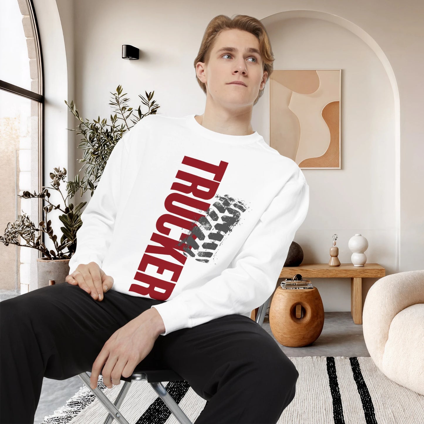 TRUCKER / Unisex Garment-Dyed Front Print Sweatshirt